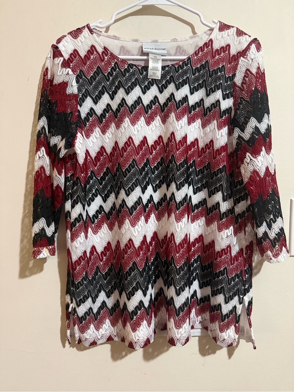 Alfred Dunner Zigzag Chevron Knit Top in Red, Black & White